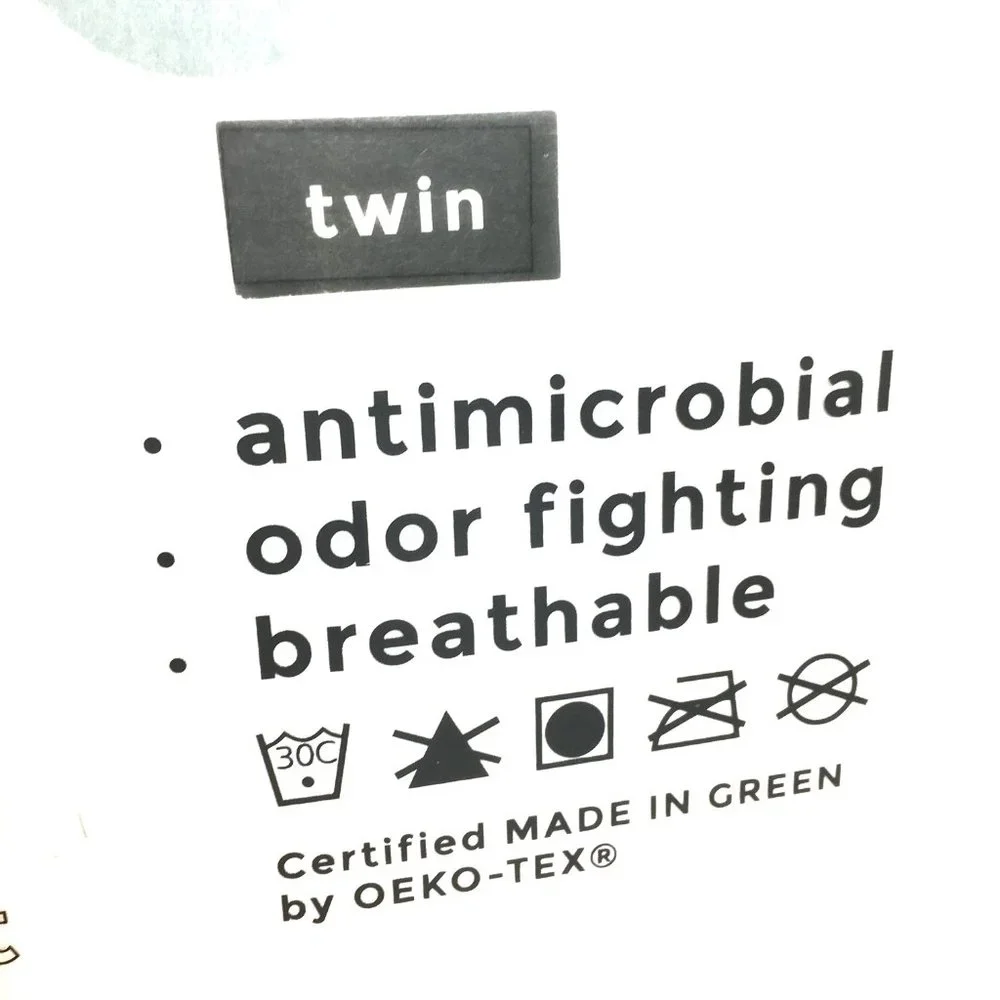 Indigo 3 pc Sheet Set Sleep Clean Twin White Charcoal Infused NWOT